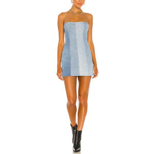 Revolve Blue Cotton Patchwork Denim Dress Size M